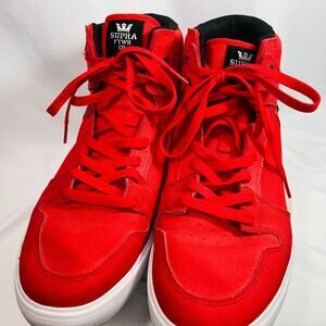 Supra Vaider High Top Skate Shoes Risk Red Black Canvas Men's Size 14 08044-693